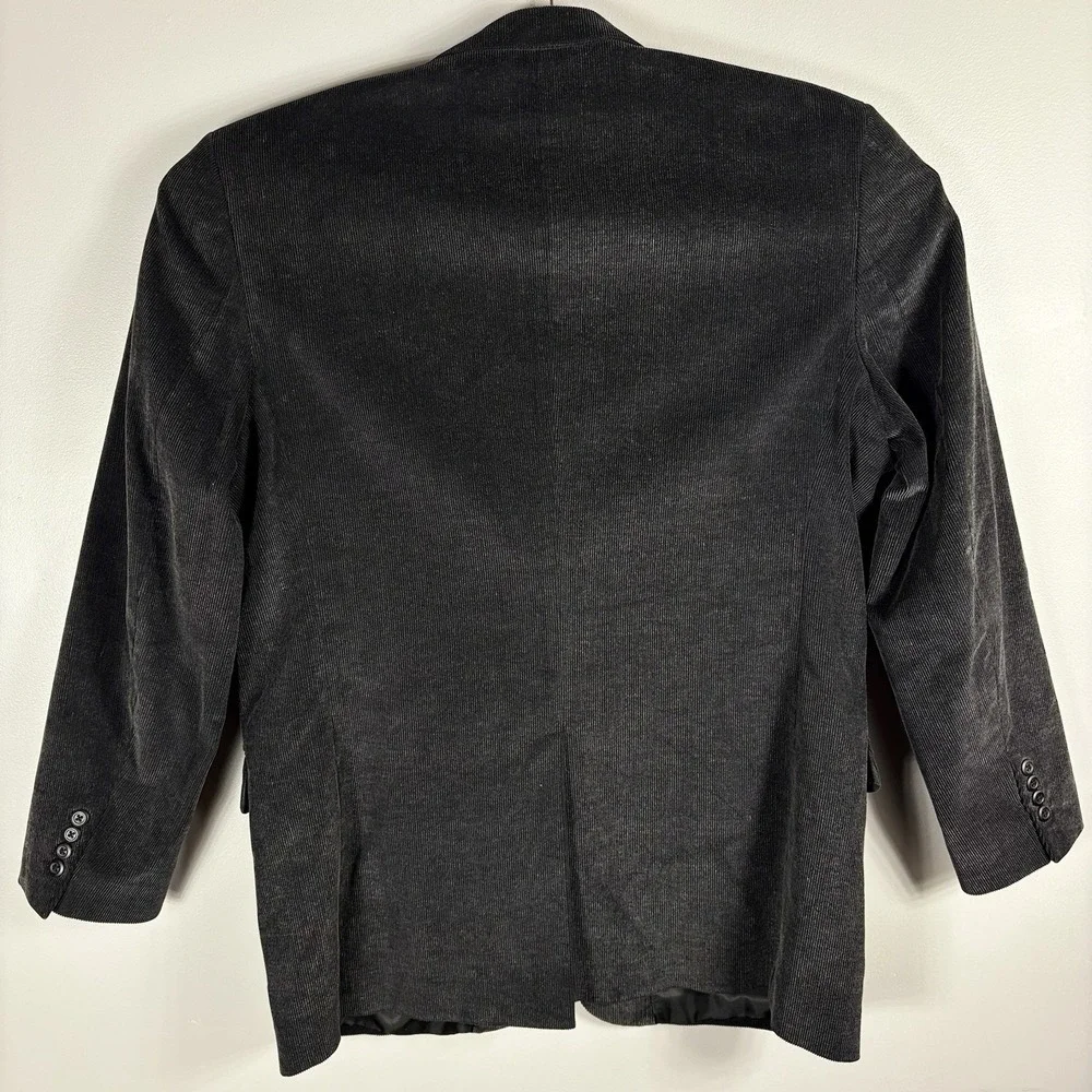 Alan Flusser Men's 44L Black Corduroy Two Button Single‎ Vent Lined Sports Coat